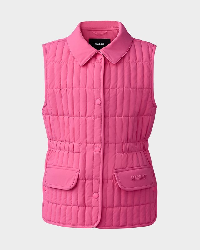 Girl's Naya Logo-Print Quilted Vest, Size 8-14